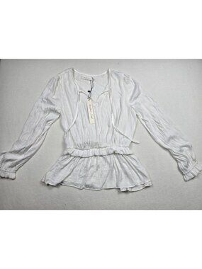 NWT White Long-Sleeve Peplum Blouse Mustard Seed Peasant Top Small